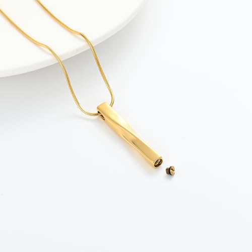 Urn Necklace for Ashes Twist Strip Cremation Jewelry Bar Ashes Necklace Memorial Keepsake Urn Pendant for Women Men Always In My Heart - color: Gold-Always