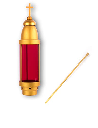 Gold Red Cross Cemetery Light Candle Holder for Grave, Memorial Decoration Lantern