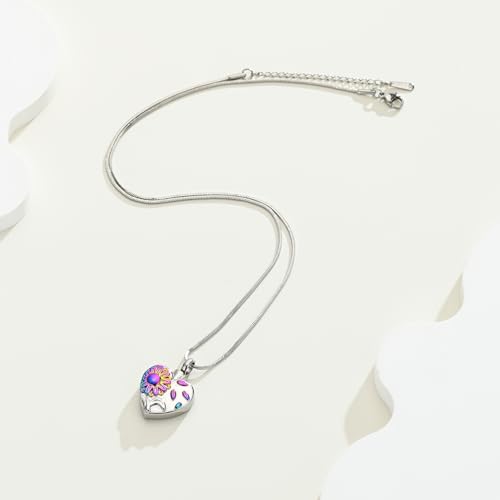 Urn Necklace for Ashes Sunflower Cross Necklace Cremation Jewelry Ashes Necklace for Human Women Pets Sunshine Pendant Keepsake Jewelry for Ashes - color: Rainbow