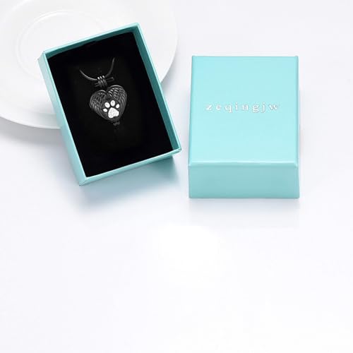 zeqingjw Pet Cremation Jewelry for Ashes Pendant Paw Print Pet Heart Urn Necklace Memorial Keepsake Jewelry for Pet/Dog's/Cat's Ashes - color: Wing Heart-Black