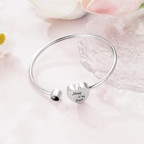 Abooxiu Cremation Jewelry Urn Bracelet for Ashes - Heart Ashes Keepsake Memorial Bangle for Women & Men - Always in my Heart - style: Customized Projection