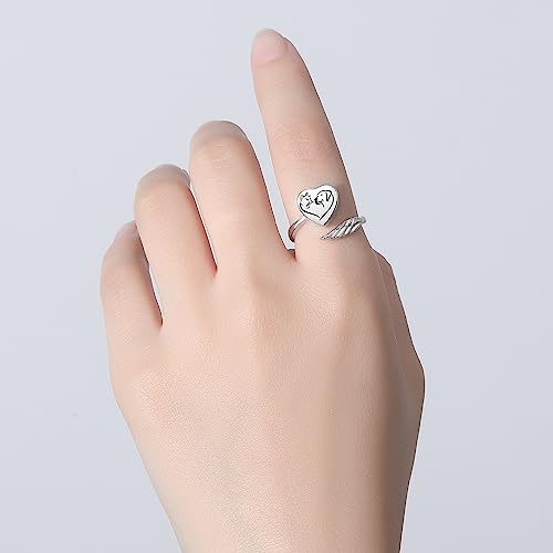 Sterling Silver Urn Rings for Ashes for Women: Angel Wing Opal Cremation Jewelry Rings for Ashes of Loved Ones - Cat Dog Memorial Keepsake Open Adjustable Ring Jewelry for Women - style: Dog Cat Urn Rings