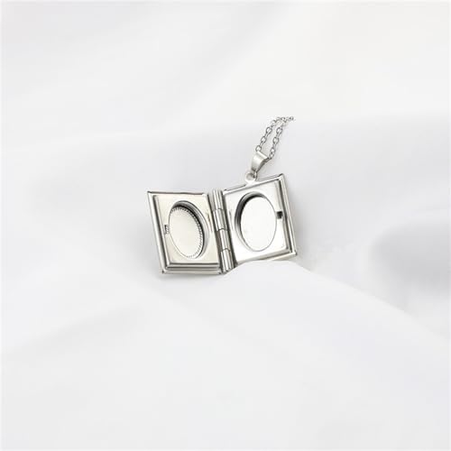 Gold Plated Photo Book Necklace for Husband Wife Exquisite Fashion In Memory Pendant Necklace Couple Best Friend Father Mother Jewelry Gift - color: Silver