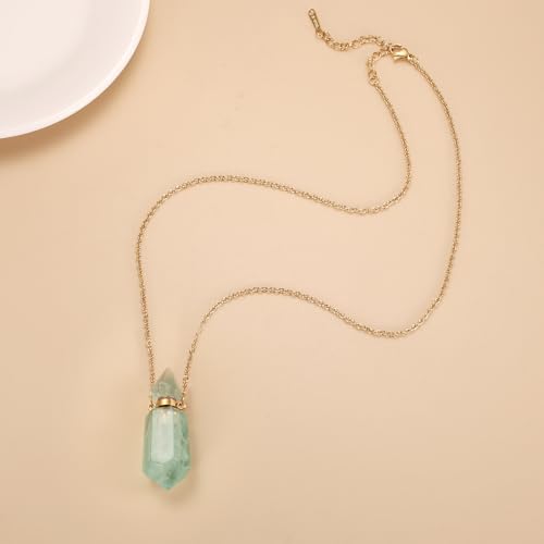 Gold Stainless Steel Urn Necklace For Ashes Of Loved Ones Natural Crystal Gemstones Cremation Keepsake Jewelry Hexagonal Prism Memorial Pendant For Women Mom - color: Green