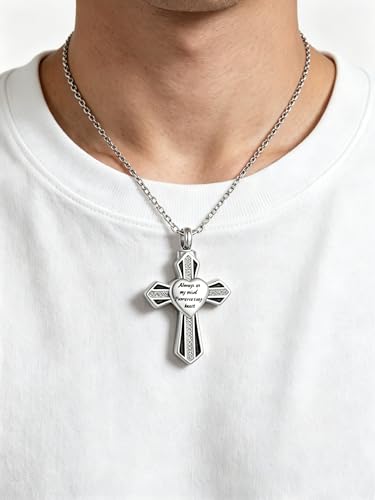 Cremation Cross Urn Necklace for Ashes Tree of Life Dad/Mom/Grandma Stainless Steel Urn Pendant Ashes Holder Memorial Jewelry - style: Cross style 02