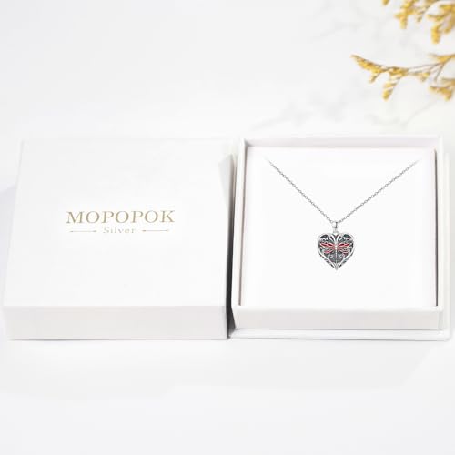 Heart Photo Locket Necklace Sterling Silver for Women | Dragonfly, Butterfly, Turtle, Dog Paw and Mother Daughter Styles, Jewelry Gifts for Mom Christmas Birthday Anniversary. - style: 1-Dragonfly-Red