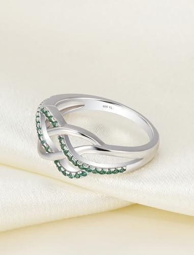 YL Celtic Knot Rings 925 Sterling Silver Twisted Knot Ring Birthstone Infinity Statement Jewelry for Women-size5 - color: 05-emerald-May