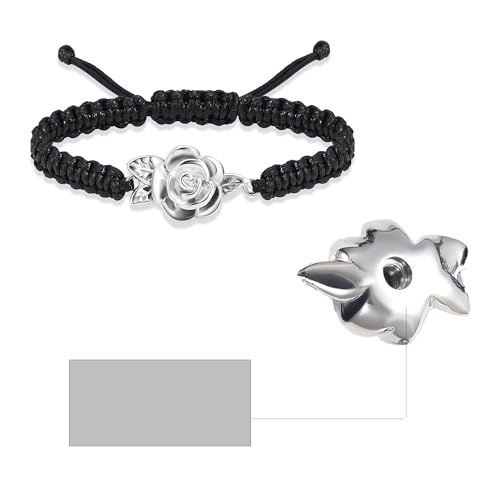 Rose Flower Adjustable Urn Bracelet for Ashes Birthstone Stainless Steel Cremation Jewelry Memorial Keepsake Locket Urns Bracelet Jewelry for Men Women Gifts - color: Customize-2