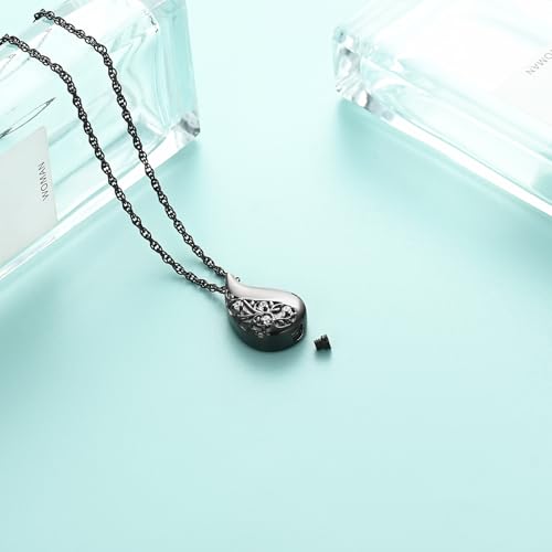 Tree of Life Teardrop Urn Necklace for Ashes Teardrop Crystal Cremation Jewelry Celtic knot Ashes Pendant Stainless Steel Keepsake Memorial Jewelry for Women Men - color: Black