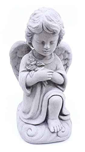 Massarelli's Sweet Blessings Angel Statue - 'Roses' - Beautiful Patio & Garden Cast Stone Sculpture - Perfect for Indoors or Outdoors
