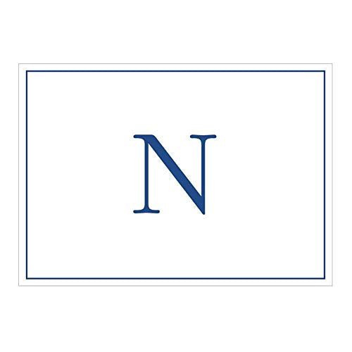 Caspari Navy Embossed Initials Boxed Note Cards in Letter N, 16 Cards & Envelopes - color: Navy N