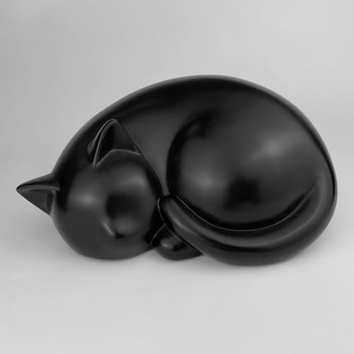 Sleeping Cat Memorial Urn, Black Resin Cremation Keepsake (Black) - color: Black
