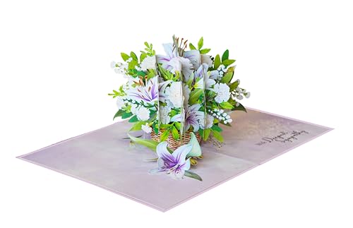 Purple Lilies Basket Pop Up Sympathy Cards with Envelopes, 6x8 in Sorry for Your Loss Card, Religious Pop Up Sympathy for Loss of Loved one, Mother, Father, Husband (Purple Lilies Basket) - color: Purple Lilies Sympathy