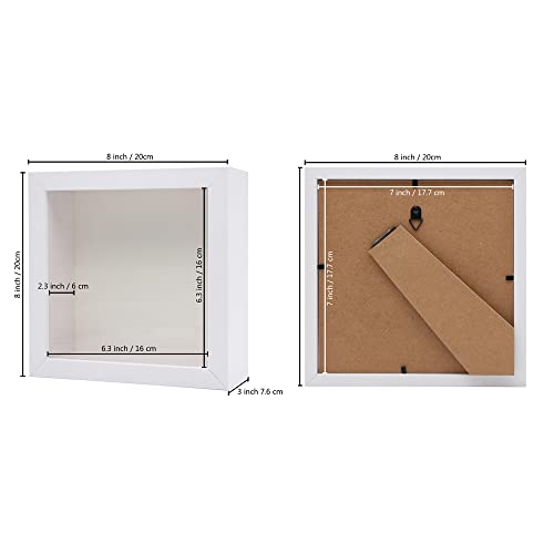 7x7 Wooden Shadow Box Frame, White, 2.3" Depth - size: 7x7