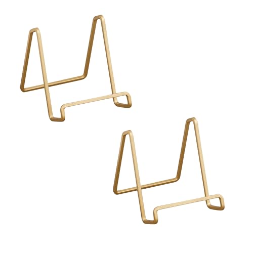 Tripar 3-Inch Gold Painted Square Book Holder/Stand, Wire Mini Easel, Small Photo Stands for Table, Display for Picture Frames, Plaques, & Plates