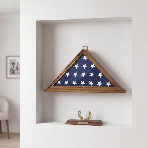 Folded Flag Display Case for 5'x9' Military Burial Flag, Walnut Solid Wood - color: Walnut