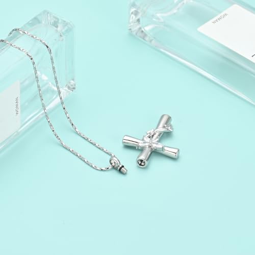 Butterfly Cross Urn Necklace for Ashes Birthstone Cremation Jewelry for Men Women Ashes Pendant Keepsake Memorial Ash Jewelry - color: Silver-White
