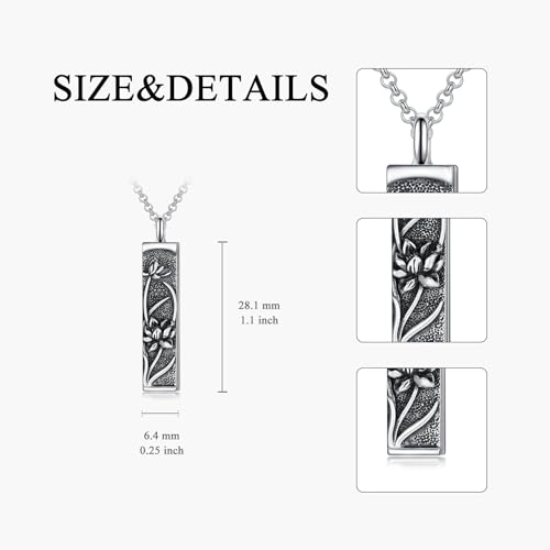 Rose & Daisy Urn Necklace - Sterling Silver Cremation Keepsake Memorial Jewelry - style: Lotus Urn Necklace