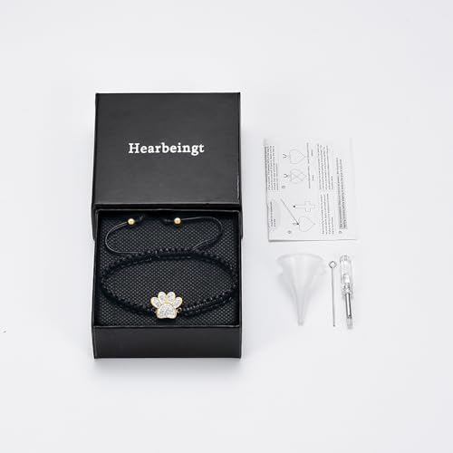 Hearbeingt Paw Print Urn Bracelet for Ashes Pet Cremation Jewelry | Stainless Steel,Adjustable Braided Rope,Mini Ash Holder for Dog Cat,Memorial Keepsake Jewelry, Bereavement Gift Pet Loss - color: A-Gold