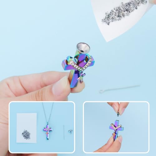Cremation Jewelry for Ashes Pendant - Cross Urn Necklace with Mini Keepsake Urn Memorial Ashes Jewelry - With Me Always - color: Colorful-With Me Always