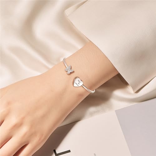 XIUDA Urn Bracelet for Human Ashes Butterfly Heart Ash Bracelet for Women Stainless Steel Openable Cuff Bangle Cremation Bracelet - Always in My Heart - color: Silver, With Me Always