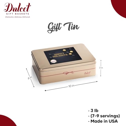 Dulcet Gift Baskets Classic Honey Confection Happy Holiday Tin of Gourmet Pastries Great Gift For Men, Women, Family and Friends - style: Holiday