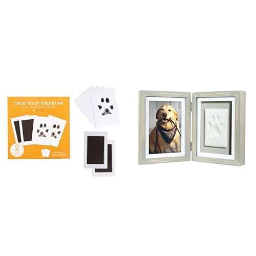 Pearhead Pet Keepsake Essentials Bundle - Clean-Touch Ink Pad & Paw Print Photo Frame with Clay Kit