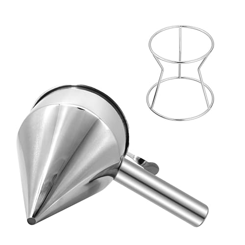 Piston Funnel with Stand - Stainless Steel Confectionery Funnel for Batter Dispensing & Bakery Use - Precise Cake Decorating Tool - Perfect for Pouring Sauces, Chocolate & Fillings | Silver
