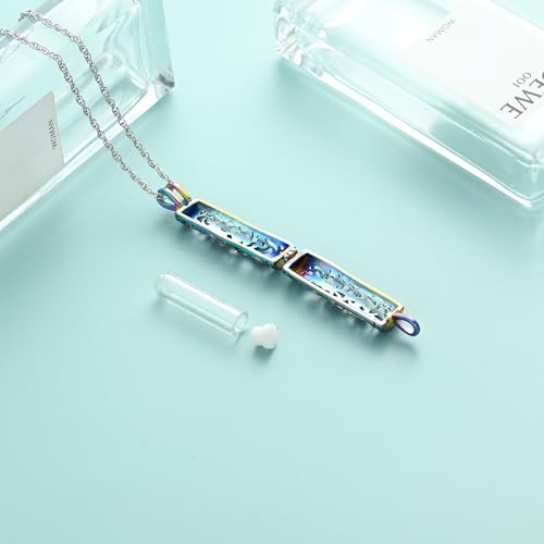 Tree of Life Urn Necklace for Women Men Cylinder Bar Memorial Ash Pendant | Tree of Life Cremation Jewelry,Stainless Steel Keepsakes Necklaces,Vial Ashes Pendant - color: Rainbow