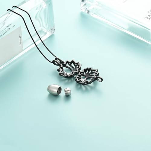 Cremation Jewelry Lotus Flower Urn Necklaces for Ashes Stainless Stell Memorial Ash Pendant Necklaces with Mini Urn Keepsake Ash Jewelry for Men Women Gifts with Funnel Filler Kit - color: Black-Silver