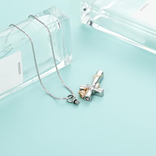 Cross Urn Necklaces for Men Women Cat Butterfly Cremation Jewelry for Ashes Stainless Steel Pet Memorial Ashes Pendant Keepsakes Jewelry - color: Rosegold