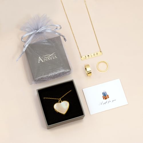 Anavia Personalized Photo Locket Necklace, Mother of Pearl Shell Handmade Custom Engraved Gold Plated Stainless Steel Pendant Necklace Jewelry Gift for Her Women Mother - color: Silver, size: Heart