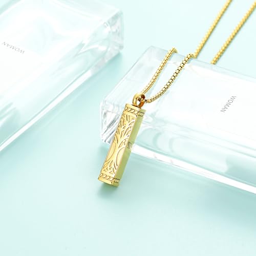 Tree of Life Urn Necklace, Stainless Steel Memorial Ashes Pendant | Tree of Life Cremation Jewelry Stainless Steel Locket Vertical Bar Keepsake Necklace Jewelry for Women Men Human Ashes - color: Gold