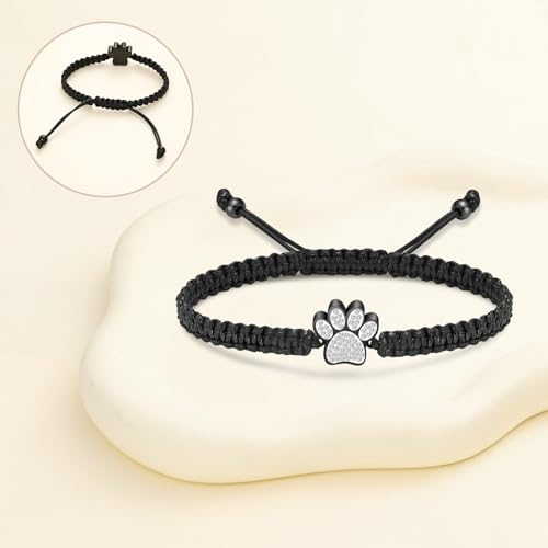 Oinsi Pet Cremation Jewelry for Ashes Dog Cat Paw Urn Bracelet for Women Men Bangle Keepsake Memorial Urn Pendant Adjustable Rope Bracelet-Customized - color: A-Customized