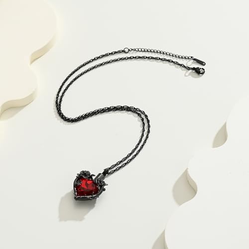 Cremation Jewelry for Ashes Rose Flower Urn Necklace with Crystal Heart Ashes Pendant Butterfly Necklaces for Women Men Memorial Keepsake Jewelry Gift - color: Black-red