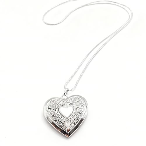 925 Sterling Silver Necklace for Women – Layered Stackable Choker Necklaces with Heart Photo Locket & Star - Pendant 18" Chain Gift for Wife, Mom, Girlfriend, Birthday, Anniversary, Valentine’s Day - color: Carved heart