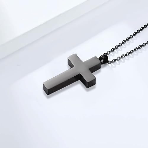 Cross Urn Necklace for Ashes for Men Women Cremation Jewelry Urns Locket Pendant Ashes Holder Memorial Jewelry-Always in My Heart - color: Black Dad