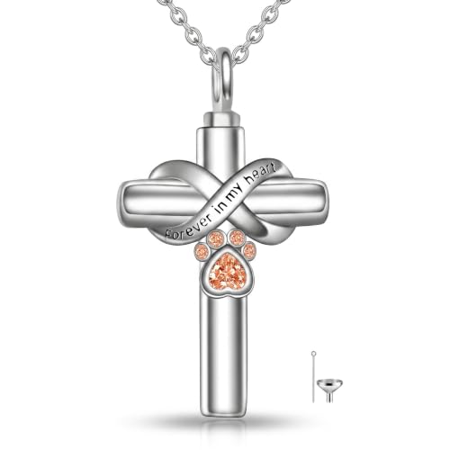 Cross Pet Urn Necklace Sterling Silver Infinity Pet Ashes Pendant - color: Silver-Dog. Nov