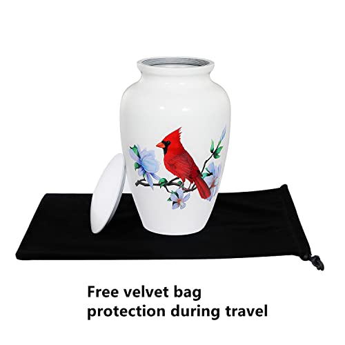 Cremation Urns for Human Ashes Adult Female and Male, Large Cardinal Urn | White Metal Memorials Urn, Clean Interior, Secure Screw Lid, Engravable Funeral Urns, 220Lbs Capacity, with Velvet Bag - size: 1 Adult Urn (200 lbs capacity)