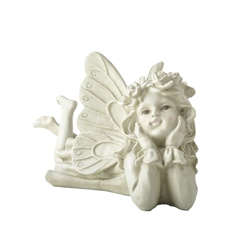 Laying Angel Garden Statue, Resin Fairy Figurine Outdoor Patio Decor | Weather-Resistant Accent For Lawns, Porches, Flower Beds And Garden Gifts - style: Angel Holding Face