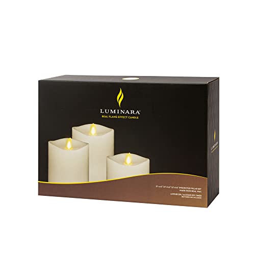 Luminara Realistic Flameless LED Candle White Set of 3, Battery Operated with Remote Control, Moving Flame Pillar Timer Funtion Melted Top Safe - color: White