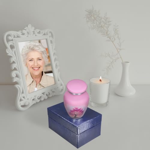 M MEILINXU Pink Urn, Small Urns for Human Ashes, Tree of Life Keepsake - color: Pink, size: Small / Keepsake