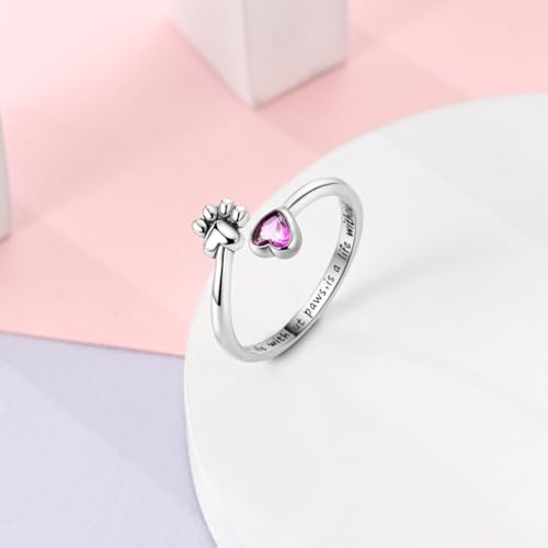 Parmuz 925 Sterling Silver Adjustable Ring for Woman Stackable Open Ring - color: light pink