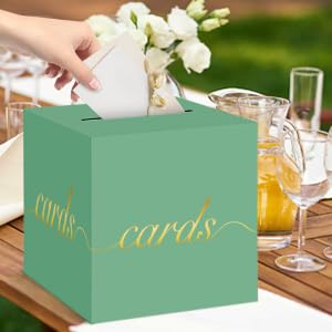 Green Card Box Gold Foil Wedding Favors Gift Card Boxes Post Box Receiving Money Box Holder for Wedding Reception, Baby Showers, Anniversary, Birthday Party, Retirement, Graduation Envelope Holder - color: Green and Gold