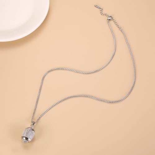 America Football Urn Necklace For Ashes For Men Stainless Steel Rugby Cremation Jewelry Hold Human Ashes Keepsake Neckace Engravable Memorial Of Loved Ones - color: Silver