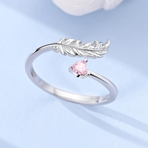 Parmuz 925 Sterling Silver Adjustable Ring for Woman Stackable Open Ring - color: pink silver