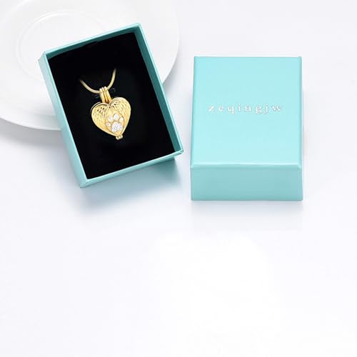 zeqingjw Pet Cremation Jewelry for Ashes Pendant Paw Print Pet Heart Urn Necklace Memorial Keepsake Jewelry for Pet/Dog's/Cat's Ashes - color: Wing Heart-Gold