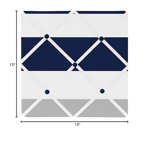 Navy Blue, Gray and White Fabric Memory/Memo Photo Bulletin Board for Stripe Collection - color: Blue and Grey Stripe