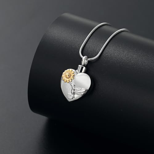 Urn Necklace for Ashes Sunflower Cross Necklace Cremation Jewelry Ashes Necklace for Human Women Pets Sunshine Pendant Keepsake Jewelry for Ashes - color: Bird-Gold