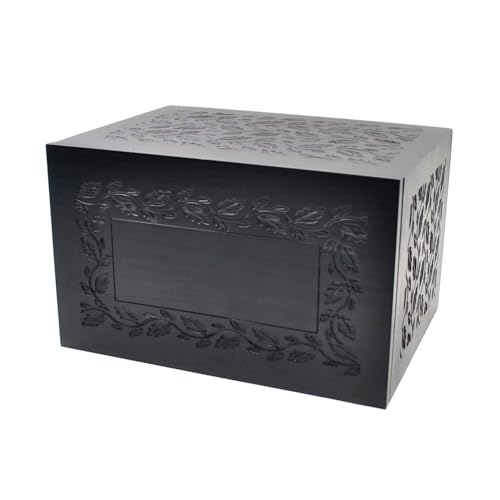 Cremation Urn Adult Human Ashes, Wooden Tree of Life, Black | Holds up to 250 lbs, Urns Box and Casket for Men Women, Dimensions: 9.45"(L) x 5.9"(W) x 7.1"(H) - color: Bk
